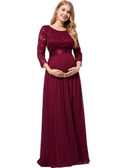 Women's Long Sleeve Wrapped Ruched Maxi Party Maternity Dress 7412-YF