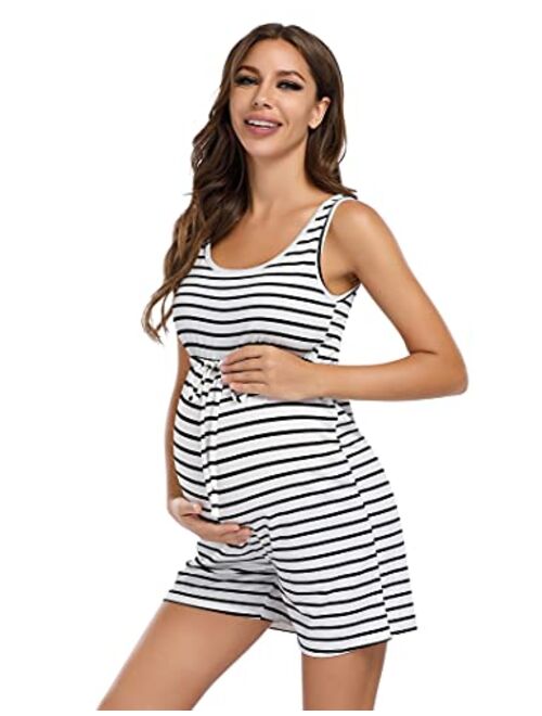 Coolmee Maternity Dress Women's Scoop Neck Sleeveless Tank Top Summer Short Jumpsuit
