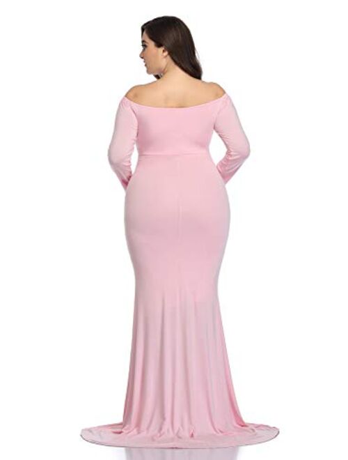 Mommy & Jennie Maternity Dress for Photography Off Shoulder Long Sleeve Chiffon Gown Split Front Maxi Pregnancy Dresses for Photoshoot…