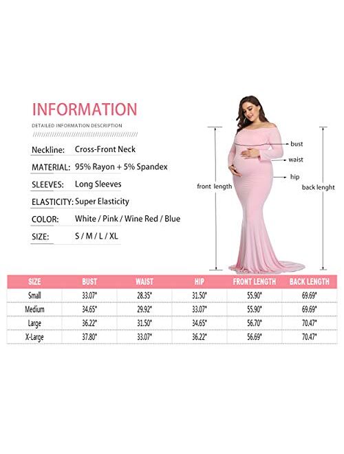 Mommy & Jennie Maternity Dress for Photography Off Shoulder Long Sleeve Chiffon Gown Split Front Maxi Pregnancy Dresses for Photoshoot…