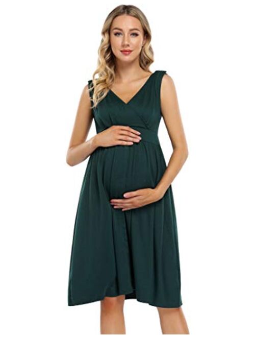 Coolmee Maternity Dress 3 in 1 Labor/Delivery/Nursing Hospital Gown,Women's Maternity Nightgown with Button
