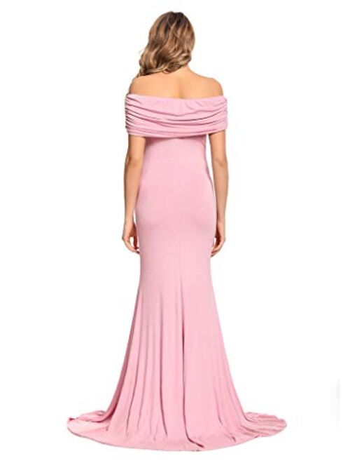 MYZEROING Maternity Fitted Dress Cowl Neck/Over The Shoulder Maxi Gown for Baby Shower, Photo Shoot