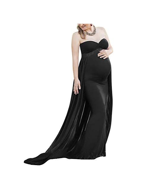 OLEMEK Women Strapless Maternity Tube Dress Chiffon Elegant Slim Fitted Maxi Pregnancy Photography Gown for Baby Shower Photoshoot