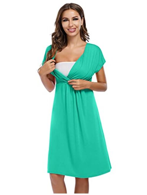 Coolmee Maternity Dress Women's V-Neck A-Line Knee Length Wrap Dress Swing Dresses for Baby Shower or Casual Wear