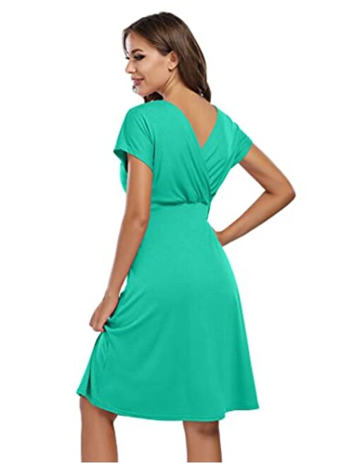 Coolmee Maternity Dress Women's V-Neck A-Line Knee Length Wrap Dress Swing Dresses for Baby Shower or Casual Wear