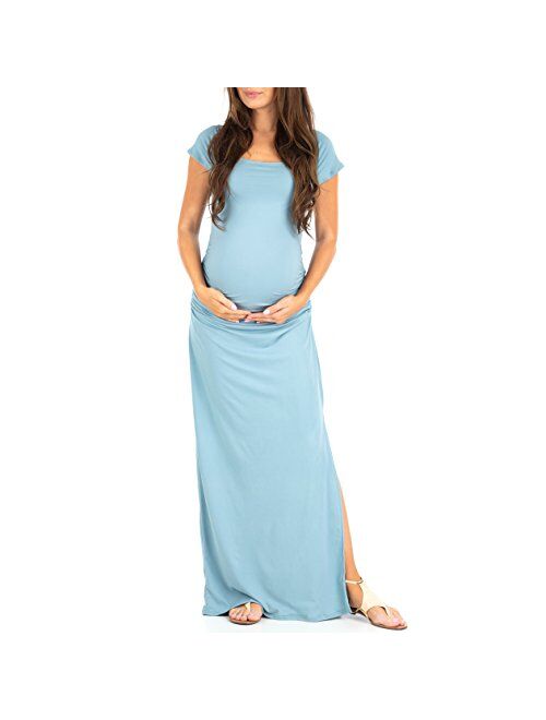 Mother Bee Maternity Short Sleeve Bodycon Maternity Dress with Ruched Side Slits for Baby Shower or Casual Wear