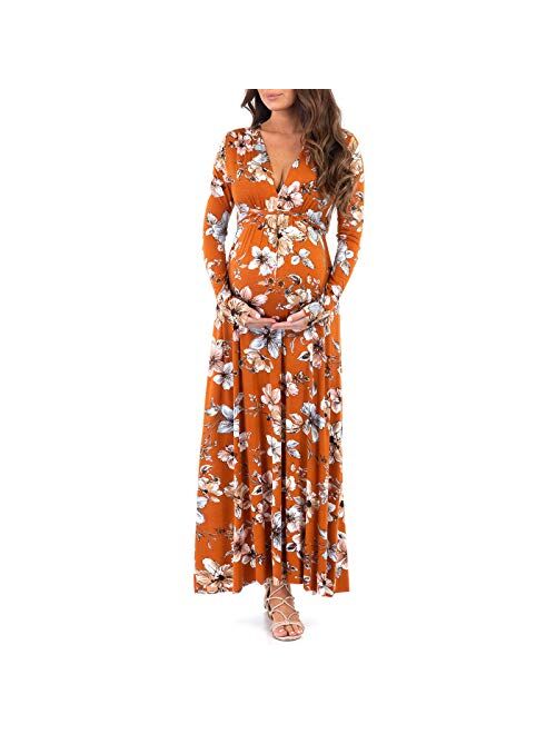 Mother Bee Maternity Women's Long Sleeve Maternity Dress with Waist Tie For Casual Wear or Baby Shower