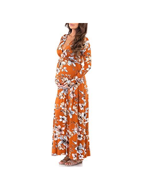 Mother Bee Maternity Women's Long Sleeve Maternity Dress with Waist Tie For Casual Wear or Baby Shower