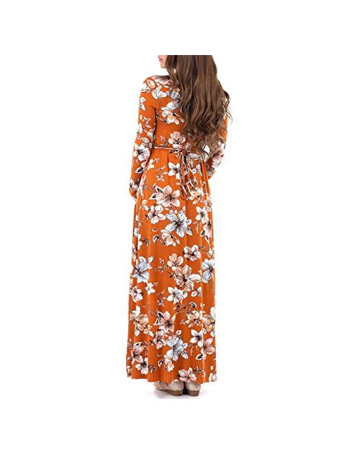 Mother Bee Maternity Women's Long Sleeve Maternity Dress with Waist Tie For Casual Wear or Baby Shower