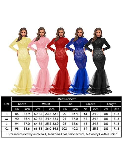 ZIUMUDY Elegant Lace See-Through Maternity Gown for Photo Shoot Long Sleeve Tulle Tutus Maxi Photo Props Dress