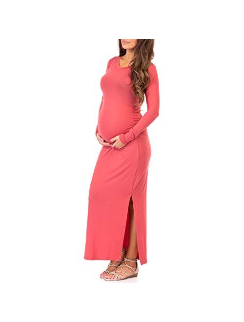 Mother Bee Maternity Women's Maternity Ruched Dress with Side Slits
