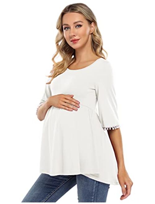Coolmee Maternity Tunics Women's Maternity Tops Sleeve Balls Casual Tunic Tops Blouse Pregnancy Tee Shirt for Women