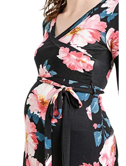 HELLO MIZ Women's Maternity Maxi Dress with Waist Belt