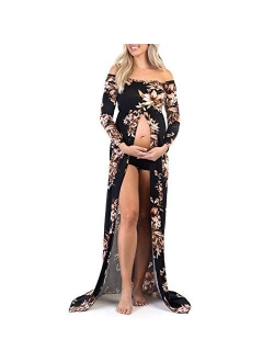 Photography Off Shoulder Floral Maternity Gown for Photo Shoots or Baby Shower