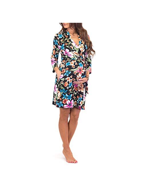 Mother Bee Maternity Robe with Adjustable Waist Tie