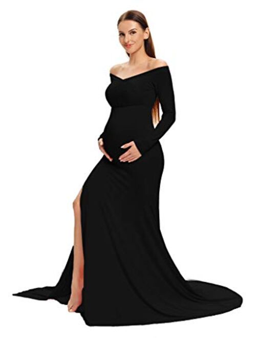 MYZEROING Baby Shower Dress-Long Sleeves Maternity Gown for Photo Shoot-Maternity Wedding Dress