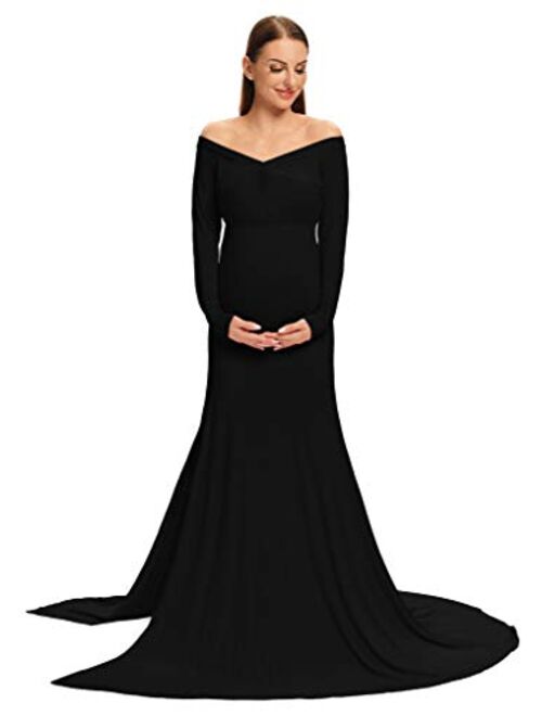 MYZEROING Baby Shower Dress-Long Sleeves Maternity Gown for Photo Shoot-Maternity Wedding Dress
