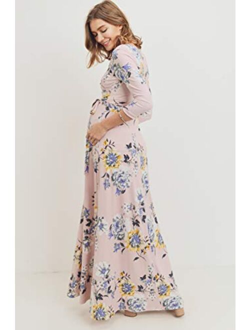 HELLO MIZ Women's Faux Wrap Maxi Maternity Dress with Belt - Made in USA
