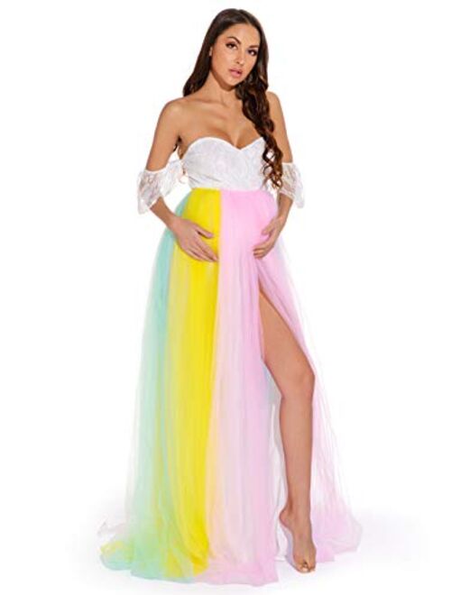 ZIUMUDY Rainbow Maternity Tulle Gown for Photo Shoot Maternity Tutu Dress Baby Shower Dress Wedding Bridesmaid Dress