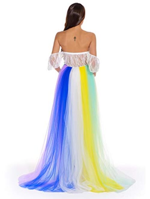 ZIUMUDY Rainbow Maternity Tulle Gown for Photo Shoot Maternity Tutu Dress Baby Shower Dress Wedding Bridesmaid Dress