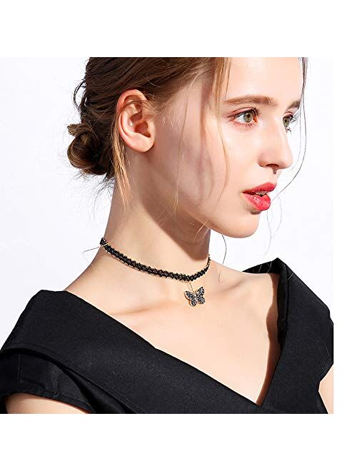 DORAFO Black Choker Necklace, Cute Lace Choker Collar Necklace with Pendant for Women Girls