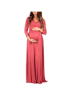 3/4 Sleeve Ruched Maternity Dress W/Empire Waist for Baby Showers or Casual Wear