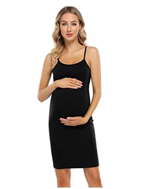 Coolmee Women's Casual Maternity Dress Spaghetti Strap Ruching Nursing Breastfeeding Bodycon Dress with Button