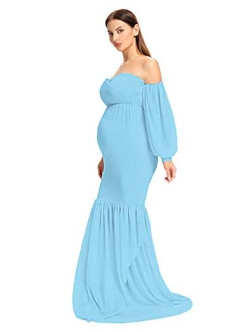 MYZEROING Maternity Dress, Long Bishop Sleeves Maternity, Baby Shower Dress, Photo Prop Dress/Fitted Grown