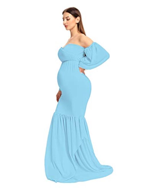 MYZEROING Maternity Dress, Long Bishop Sleeves Maternity, Baby Shower Dress, Photo Prop Dress/Fitted Grown