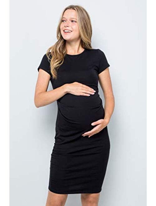 My Bump Women's Organic Cotton Short Sleeve Round Neck Casual Maternity Dress(Made in USA)