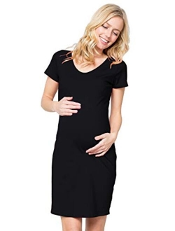 My Bump Women Maternity Clothes Shirt Dress - Organic Cotton Basic Summer Stretch V Neck Short Sleeve Made in USA