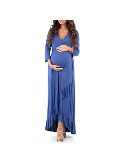 Women's 3/4 Sleeve Faux Wrap Maternity Dress