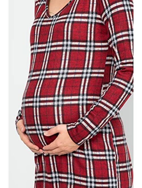 My Bump Women Maternity Clothes Sweater Dress - Ultra Soft Stretch Knit V Neck Long Sleeve Warm Midi Bodycon Made in USA