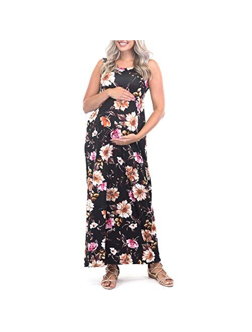 Mother Bee Maternity Women's Sleeveless Ruched Maternity Dress with Pockets - Made in USA