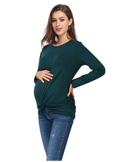 Coolmee Maternity Shirts Women's V Neck Side Button Plus Size Tops for Women Maternity Plus Size Shirts