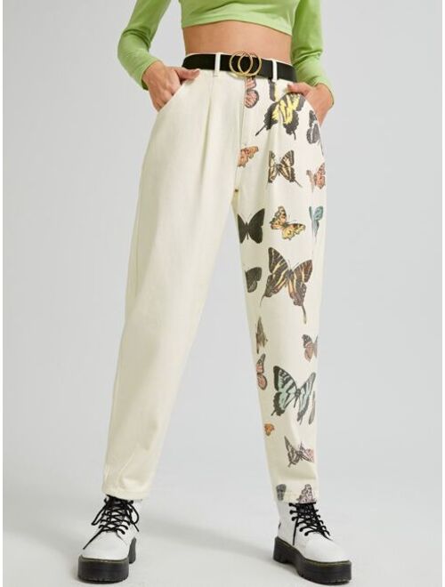 Shein High Waisted Butterfly Carrot Jeans Without Belt