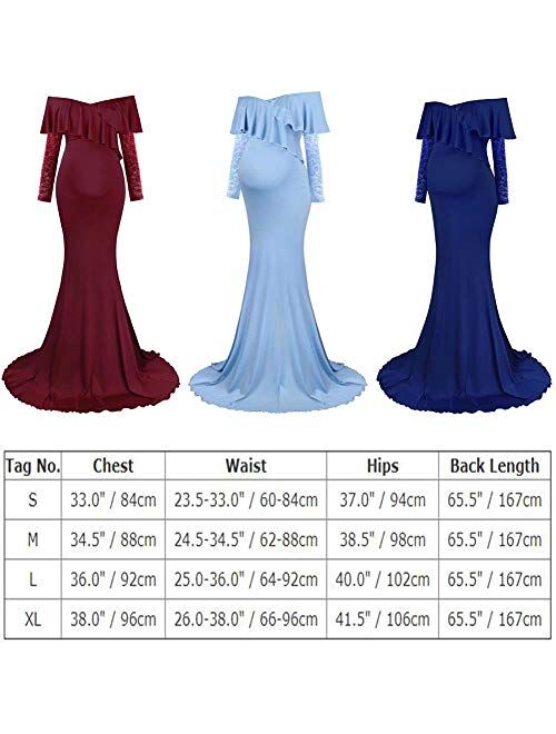 Women Off Shoulder Mermaid Maternity Dress Ruffle Slim Fitted Cross-Front V Neck Long Sleeve Baby Shower Gowns for Photoshoot