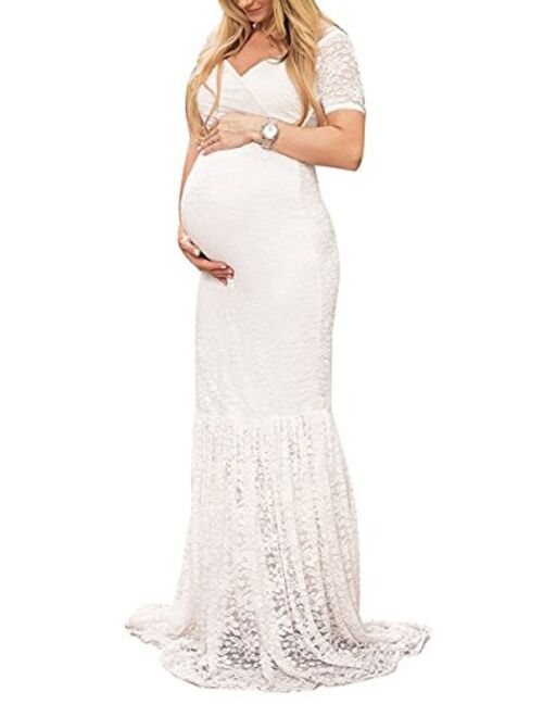 Buy OLEMEK Women's Casual Lace Mermaid Maternity Dress Off Shoulder Short  Sleeve V Neck Pregnancy Slim Fit Photography Baby Shower Gowns online |  Topofstyle