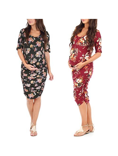 Mother Bee Maternity Womens 2-Pack Bodycon Ruched Maternity Dress