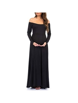 | Black Ruched Open-Shoulder Maternity Dress