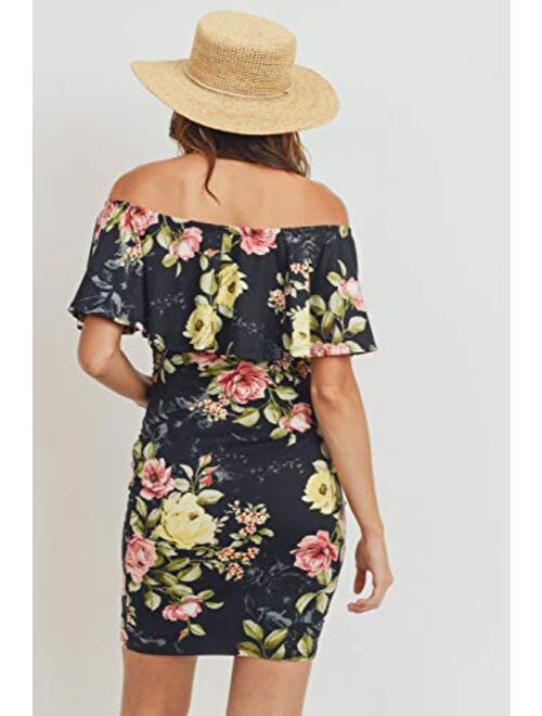 Hello MIZ Women's Floral Ruffle Off Shoulder Maternity Dress - Made in USA