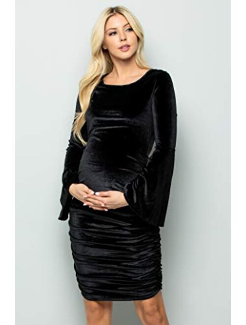 My Bump Maternity Dress Velvet - Premium Soft Stretch Baby Shower Photography Party Bodycon