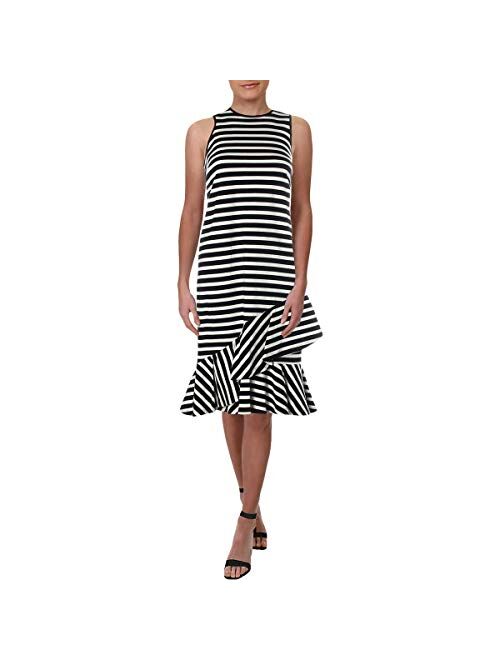Polo Ralph Lauren LAUREN RALPH LAUREN Womens Striped Asymmetrical Flounce Dress B/W L Black