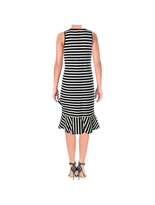 Polo Ralph Lauren LAUREN RALPH LAUREN Womens Striped Asymmetrical Flounce Dress B/W L Black