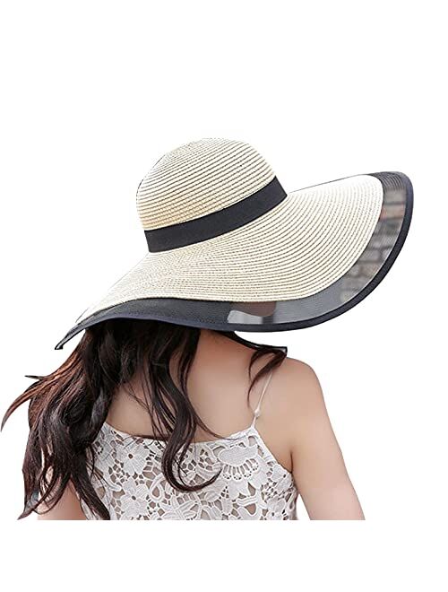 Summer Beach Sun Hats for Women Foldable Floppy Travel Packable UV Hat, Wide Brim Hat UPF 50+