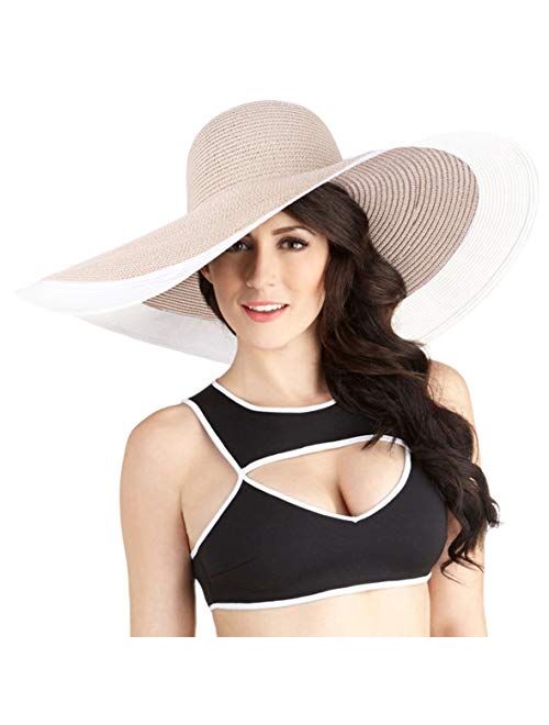 VECRY Womens Wide Brim Straw Hat Floppy Beach Sunhat Foldable Summer Cap UPF 50+