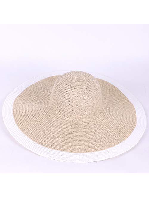 VECRY Womens Wide Brim Straw Hat Floppy Beach Sunhat Foldable Summer Cap UPF 50+
