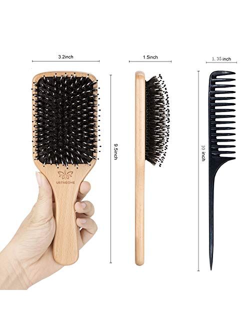 Hair Brush Boar Bristle Hairbrush for Thick Curly Thin Long Short Wet or Dry Hair Adds Shine and Makes Hair Smooth, Best Paddle Hair Brush for Men Women Kids