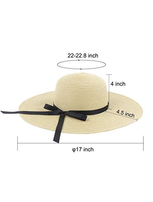 Muryobao Womens Wide Brim Straw Sun Hat Floppy Foldable Roll up Cap UPF 50+ Summer Beach Hats