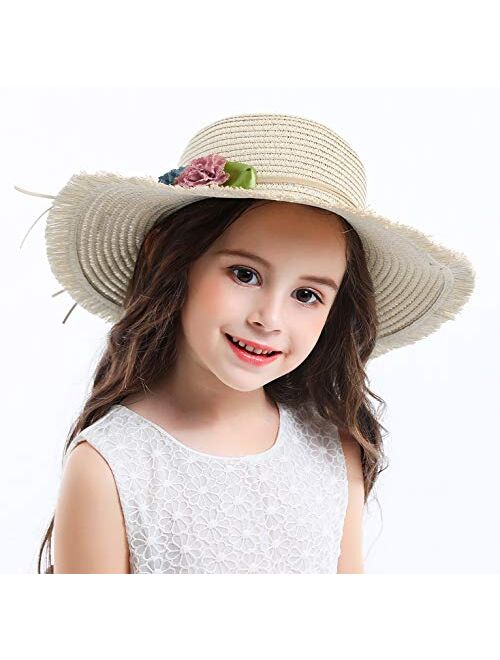 Bienvenu Girl Kids Sun Hat Summer Wide Brim Floppy Beach Sun Visor Hat with Flowers